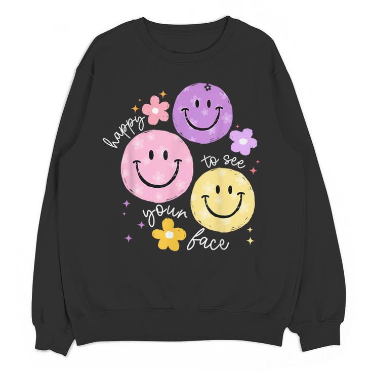 Happy To See Your Face Teacher Flower Back To School Women Crewneck Sweatshirt, novelty gifts, funny gifts Happy To See Your Face Teacher Flower Back To School Women Crewneck Sweatshirt, novelty gifts, funny gifts