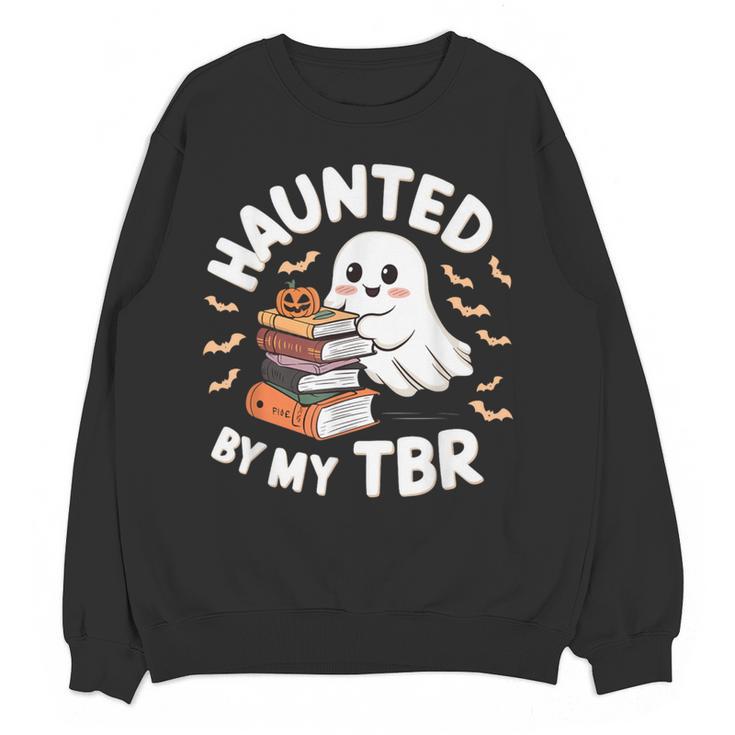 Haunted By My TBR Cute Ghost Book Reading Teacher Halloween Women Crewneck Sweatshirt, novelty gifts, funny gifts Haunted By My TBR Cute Ghost Book Reading Teacher Halloween Women Crewneck Sweatshirt, novelty gifts, funny gifts