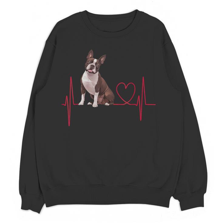 Heartbeat Boston Terrier Dog Women Crewneck Sweatshirt, novelty gifts, funny gifts