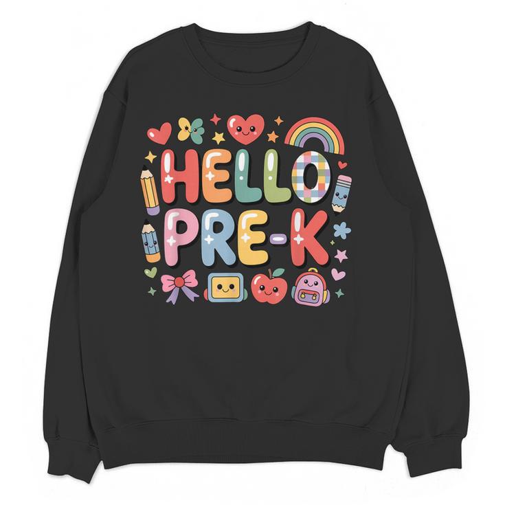 Hello Pre-K Back To School Teacher Student Fun Graphic Tee Women Crewneck Sweatshirt, novelty gifts, funny gifts Hello Pre-K Back To School Teacher Student Fun Graphic Tee Women Crewneck Sweatshirt, novelty gifts, funny gifts
