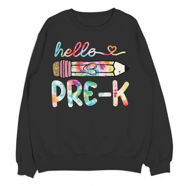 Hello Pre-K Pencil Teacher Student Tie Dye Women Crewneck Sweatshirt, novelty gifts, funny gifts Hello Pre-K Pencil Teacher Student Tie Dye Women Crewneck Sweatshirt, novelty gifts, funny gifts