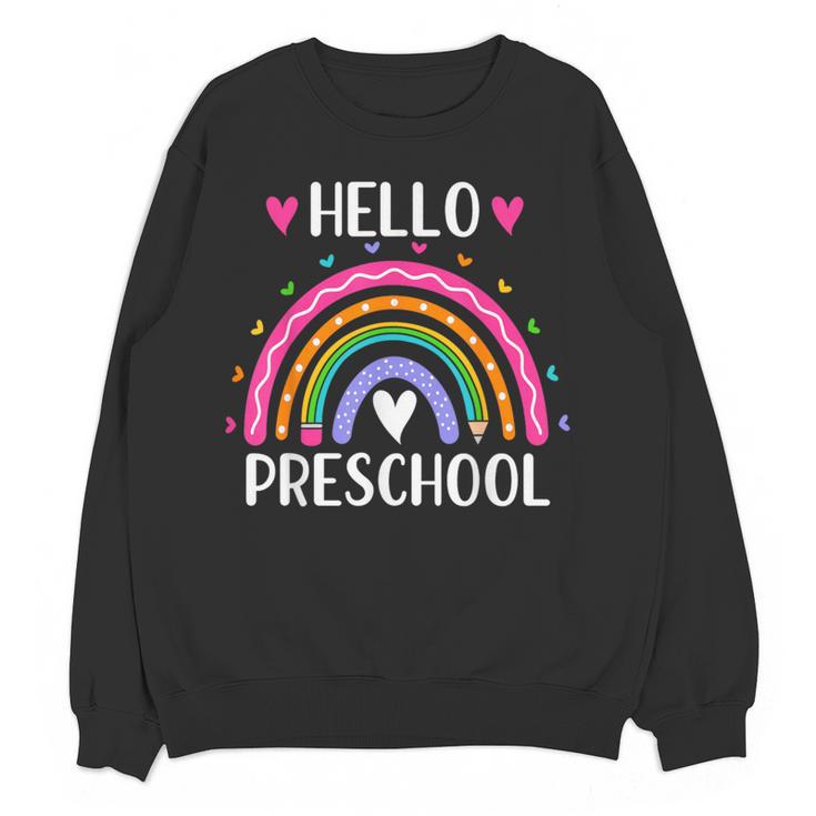 Hello Preschool Teacher Student Girls Rainbow Back To School Women Crewneck Sweatshirt, novelty gifts, funny gifts