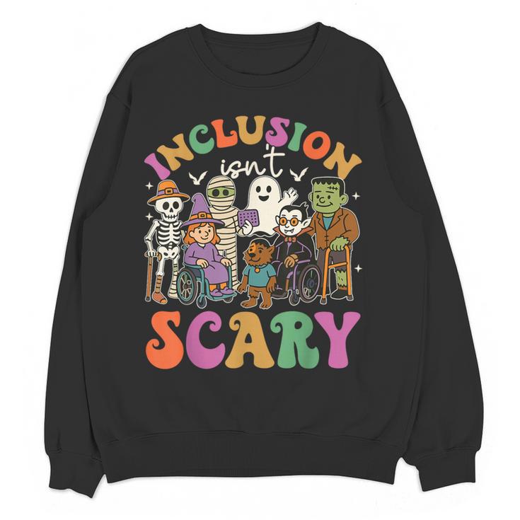 Inclusion Isnt Scary Halloween Skeleton Ghost Sped Teacher Women Crewneck Sweatshirt, novelty gifts, funny gifts