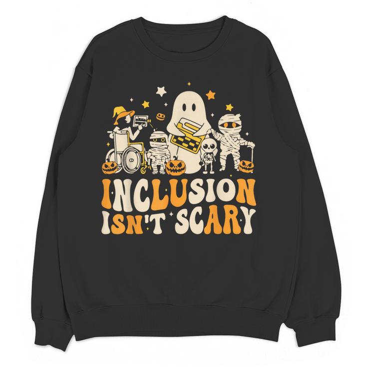 Inclusion Isn't Scary Mummy Boo Ghost Halloween SLP Teacher Women Crewneck Sweatshirt, novelty gifts, funny gifts