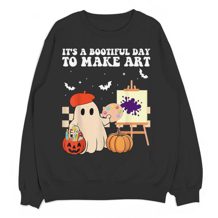 It's A Bootiful Day To Make Art Groovy Art Teacher Halloween Women Crewneck Sweatshirt, novelty gifts, funny gifts