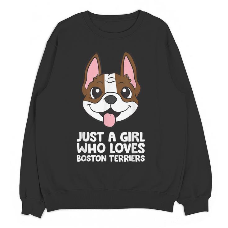 Just a Girl Who Loves Boston Terriers Women Crewneck Sweatshirt, novelty gifts, funny gifts