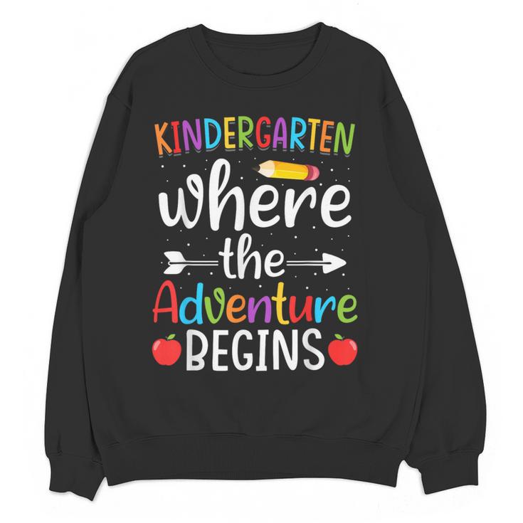 Kindergarten Where The Adventure Begins Shirt Children's Teacher Women Crewneck Sweatshirt, novelty gifts, funny gifts
