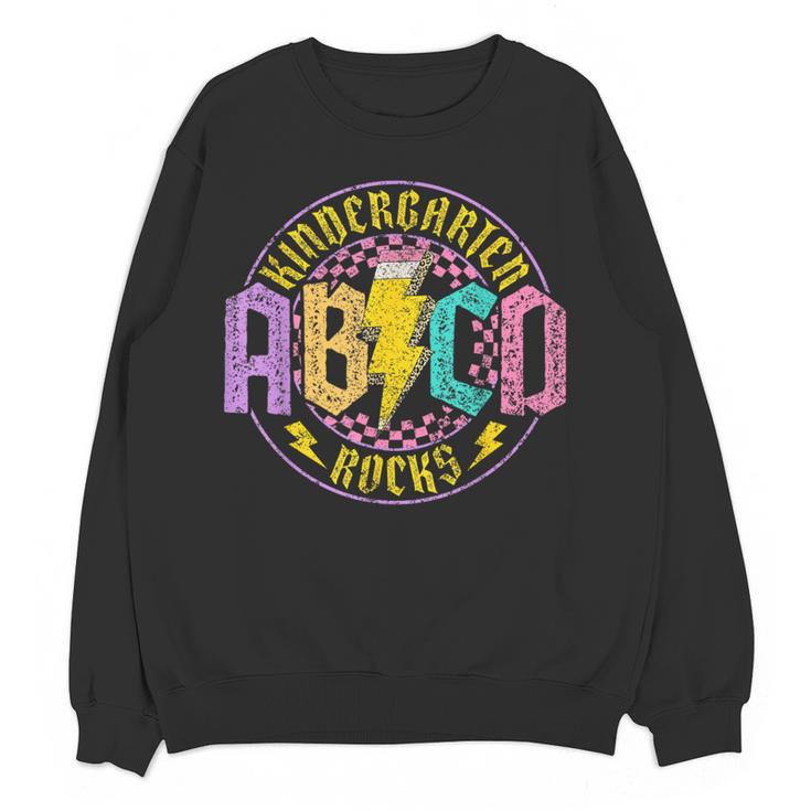 Kindergarten Rocks ABCD Back To School Rock Teacher Women Crewneck Sweatshirt, novelty gifts, funny gifts