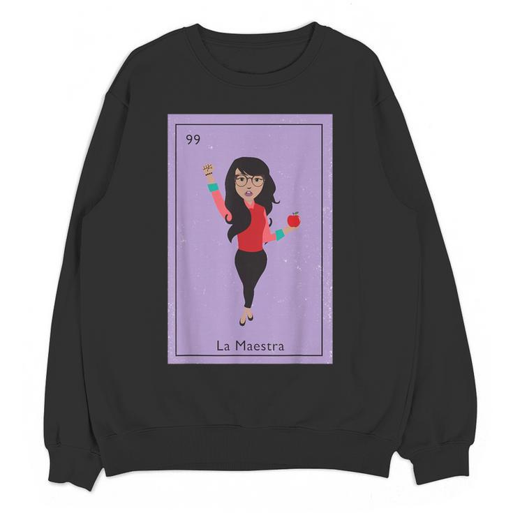 La Maestra Mexican Bingo Card Teacher Lottery Card Women Crewneck Sweatshirt, novelty gifts, funny gifts La Maestra Mexican Bingo Card Teacher Lottery Card Women Crewneck Sweatshirt, novelty gifts, funny gifts