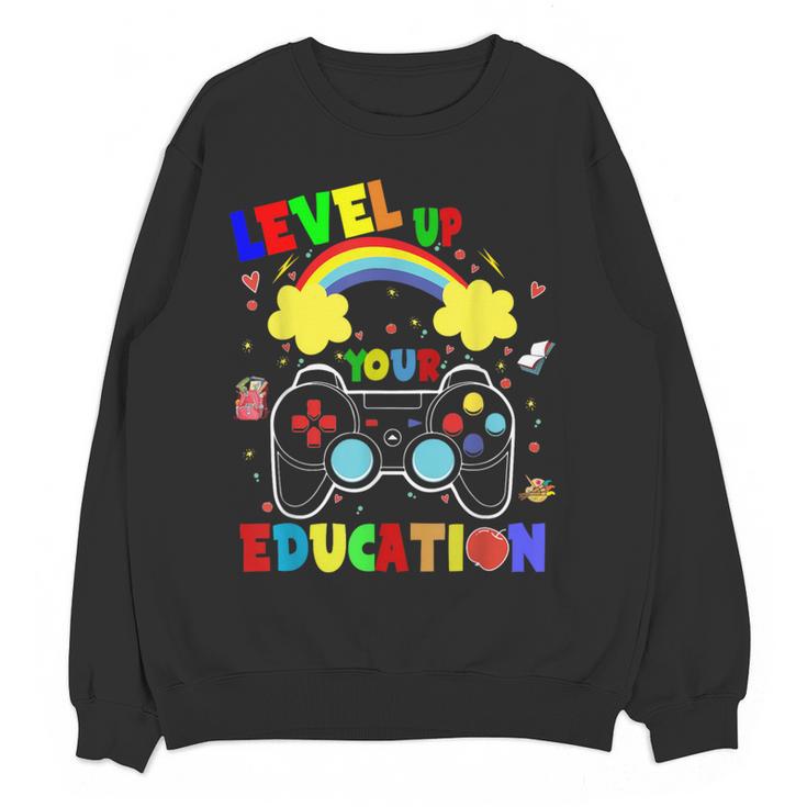 Level Up Your Education Gaming Inspired Teacher Gamers For Men Women Kids Women Crewneck Sweatshirt, novelty gifts, funny gifts Level Up Your Education Gaming Inspired Teacher Gamers For Men Women Kids Women Crewneck Sweatshirt, novelty gifts, funny gifts