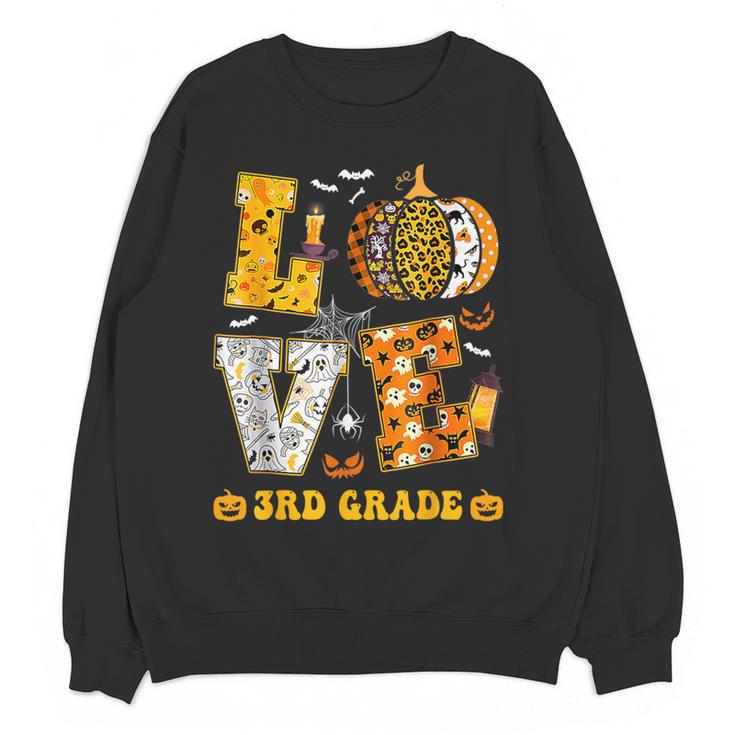 LOVE 3rd Grade Pumpkin Teacher Student Halloween Costume Women Crewneck Sweatshirt, novelty gifts, funny gifts