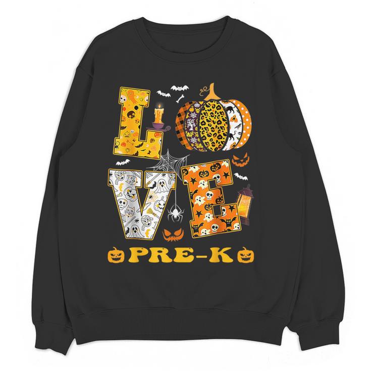 LOVE Pre-K Pumpkin Teacher Student Halloween Costume Women Crewneck Sweatshirt, novelty gifts, funny gifts