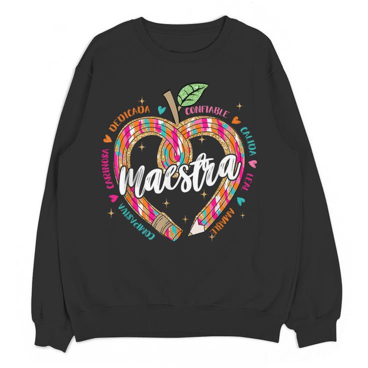 Maestra Pencil Spanish Teacher Bilingual 100 Days Of School Women Crewneck Sweatshirt, novelty gifts, funny gifts Maestra Pencil Spanish Teacher Bilingual 100 Days Of School Women Crewneck Sweatshirt, novelty gifts, funny gifts
