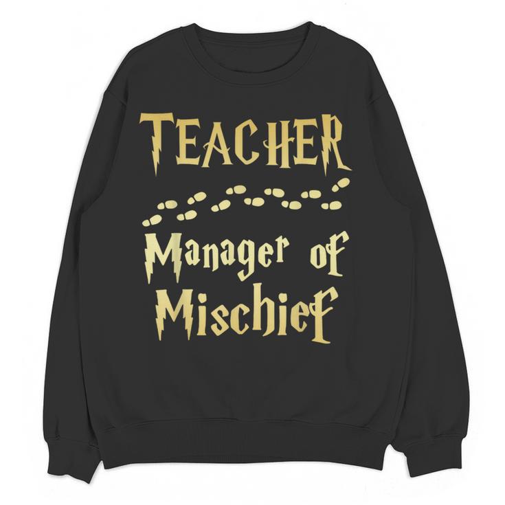 Magical Teacher Manager Of Mischief Birthday Family Party Women Crewneck Sweatshirt, novelty gifts, funny gifts Magical Teacher Manager Of Mischief Birthday Family Party Women Crewneck Sweatshirt, novelty gifts, funny gifts