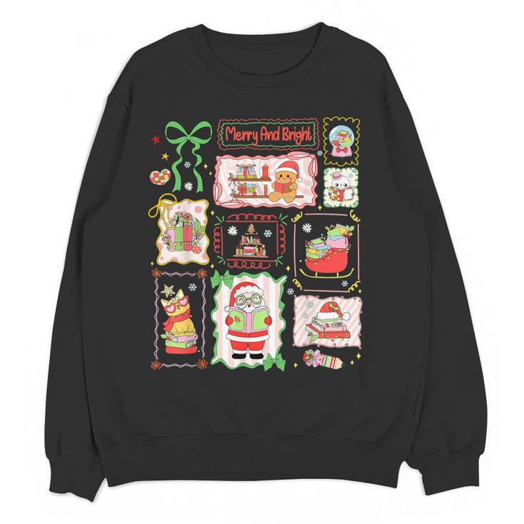 Merry And Bright Christmas Gingerbread Santa Book Teacher Women Crewneck Sweatshirt, novelty gifts, funny gifts Merry And Bright Christmas Gingerbread Santa Book Teacher Women Crewneck Sweatshirt, novelty gifts, funny gifts