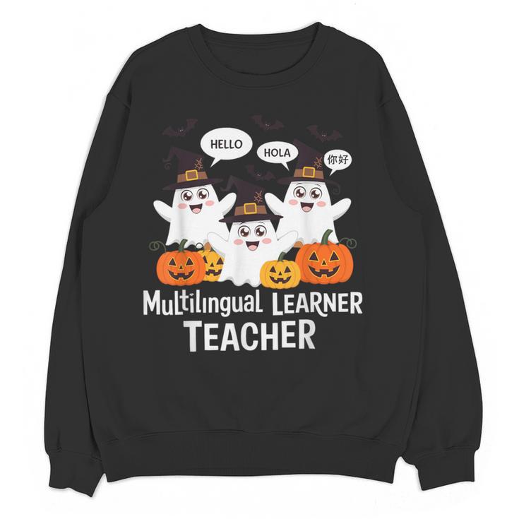 Multilingual Learner Teacher Spooky Halloween ESL Teacher Women Crewneck Sweatshirt, novelty gifts, funny gifts
