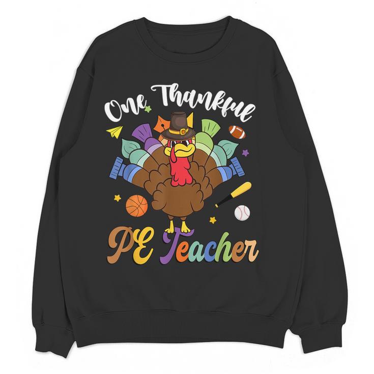 One Thankful PE Teacher Turkey Thanksgiving -Adults & Kids Classic Fit Polyester 100 Short Sleeve Women Crewneck Sweatshirt, novelty gifts, funny gifts One Thankful PE Teacher Turkey Thanksgiving -Adults & Kids Classic Fit Polyester 100 Short Sleeve Women Crewneck Sweatshirt, novelty gifts, funny gifts