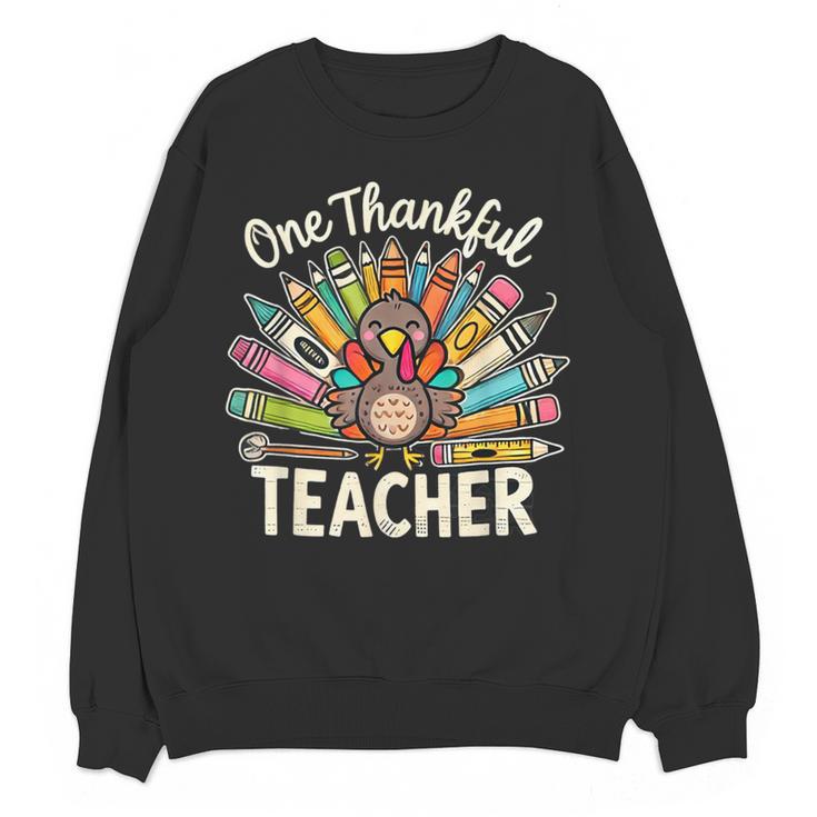 One Thankful Teacher Cute Thanksgiving Turkey School Women Crewneck Sweatshirt, novelty gifts, funny gifts One Thankful Teacher Cute Thanksgiving Turkey School Women Crewneck Sweatshirt, novelty gifts, funny gifts