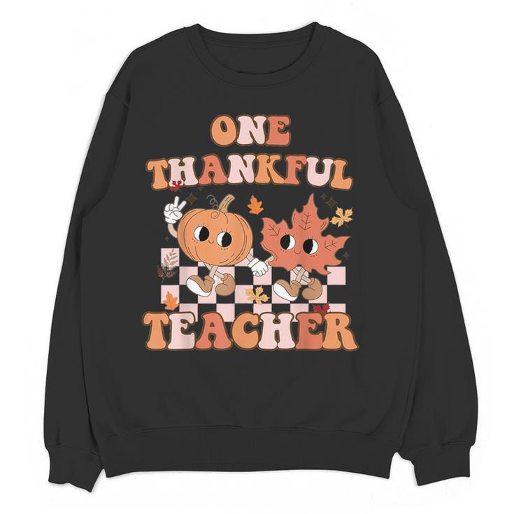 One Thankful Teacher Fall Leaves Thanksgiving Retro Women Crewneck Sweatshirt, novelty gifts, funny gifts One Thankful Teacher Fall Leaves Thanksgiving Retro Women Crewneck Sweatshirt, novelty gifts, funny gifts