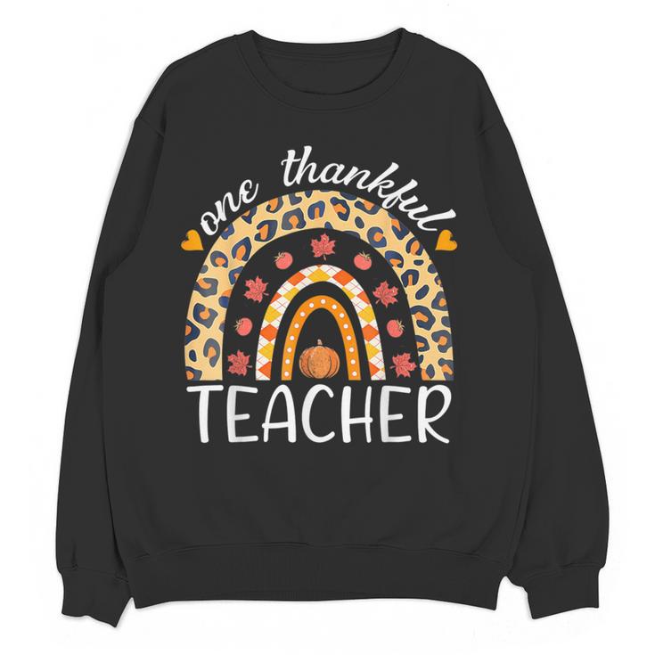 One Thankful Teacher Thanksgiving Rainbow Leopard Fall Women Crewneck Sweatshirt, novelty gifts, funny gifts One Thankful Teacher Thanksgiving Rainbow Leopard Fall Women Crewneck Sweatshirt, novelty gifts, funny gifts