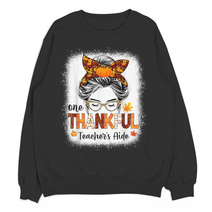 One Thankful Teacher's Aide Messy Bun Thanksgiving Fall Women Crewneck Sweatshirt, novelty gifts, funny gifts One Thankful Teacher's Aide Messy Bun Thanksgiving Fall Women Crewneck Sweatshirt, novelty gifts, funny gifts
