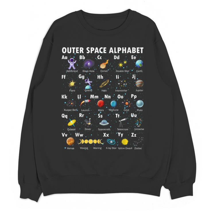 Outer Space Alphabet Kindergarten Teachers 1st Day Of School Women Crewneck Sweatshirt, novelty gifts, funny gifts Outer Space Alphabet Kindergarten Teachers 1st Day Of School Women Crewneck Sweatshirt, novelty gifts, funny gifts