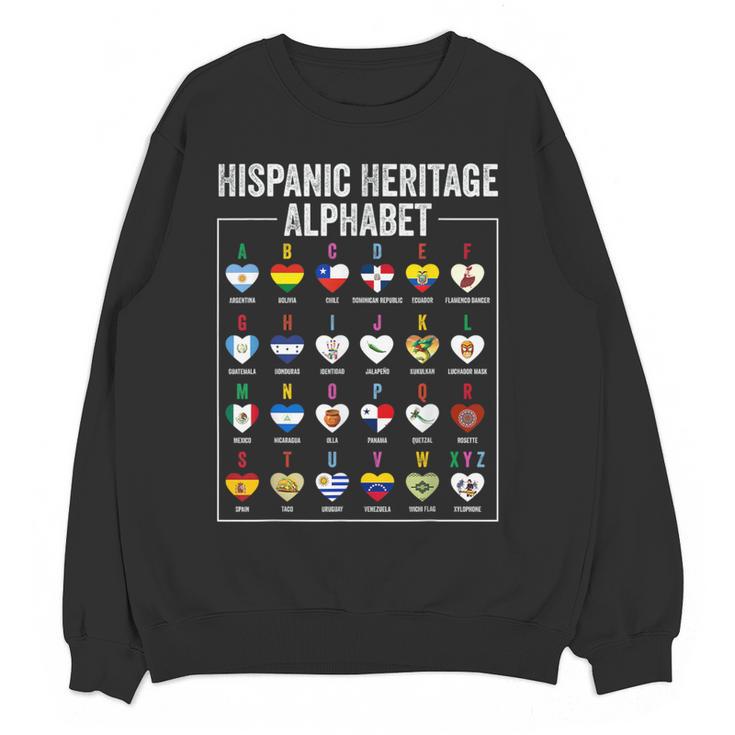 Hispanic Flags Alphabet Hearts Latin Heritage For Teacher Women Crewneck Sweatshirt, novelty gifts, funny gifts