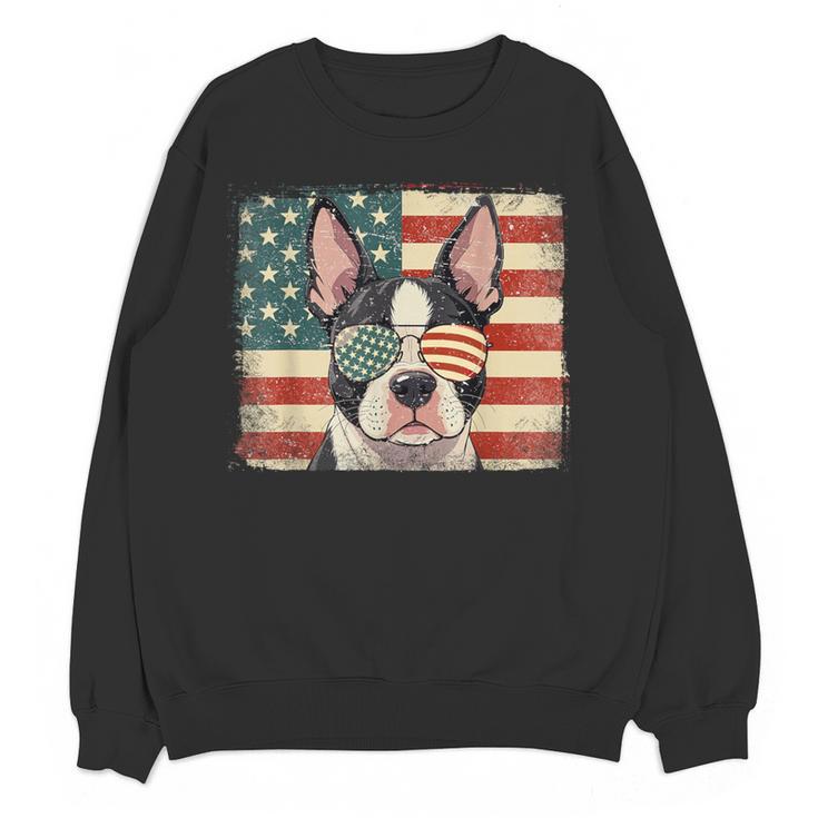 Patriotic Boston Terrier Dog Lover USA Flag 4th Of July For Men Women Kids Women Crewneck Sweatshirt, novelty gifts, funny gifts