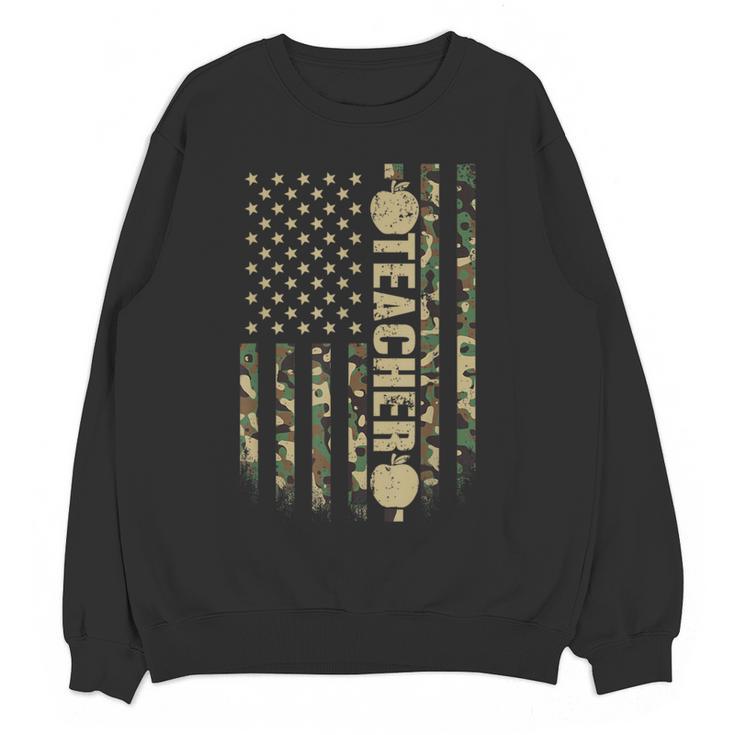 Patriotic Teacher American Flag Camouflage 4th Of July Camo Women Crewneck Sweatshirt, novelty gifts, funny gifts