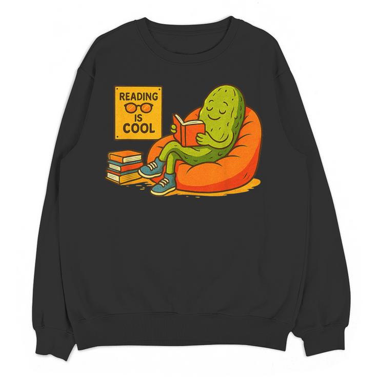 Pickle Reading Books Bookworm Teacher Librarian Kids Retro Women Crewneck Sweatshirt, novelty gifts, funny gifts Pickle Reading Books Bookworm Teacher Librarian Kids Retro Women Crewneck Sweatshirt, novelty gifts, funny gifts