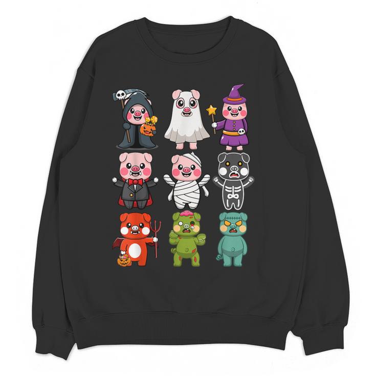 Pig Spooky Ghost Witch Boo-Jee Horror Pumpkin Pig Halloween Women Crewneck Sweatshirt, novelty gifts, funny gifts
