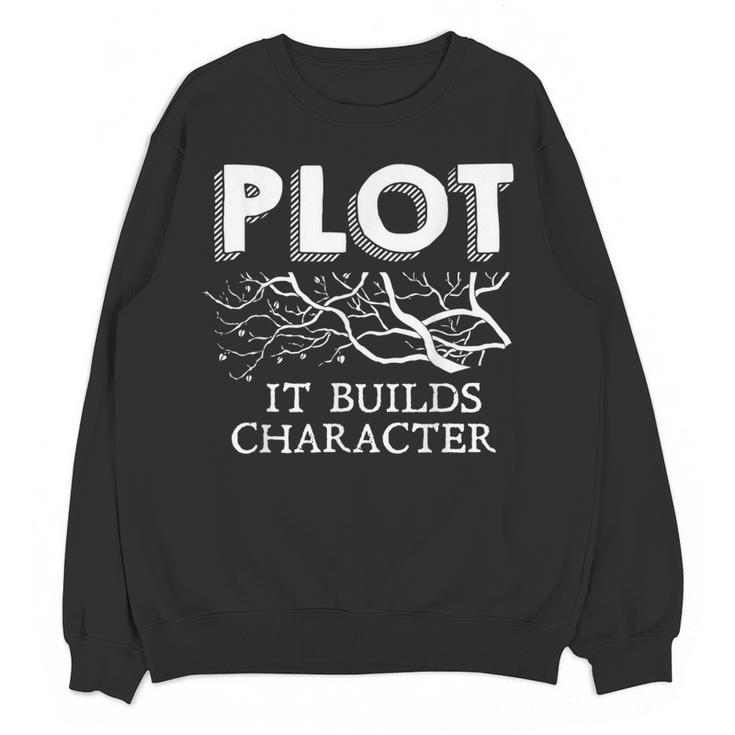 Plot It Builds Character Book Reading Teacher Women Crewneck Sweatshirt, novelty gifts, funny gifts