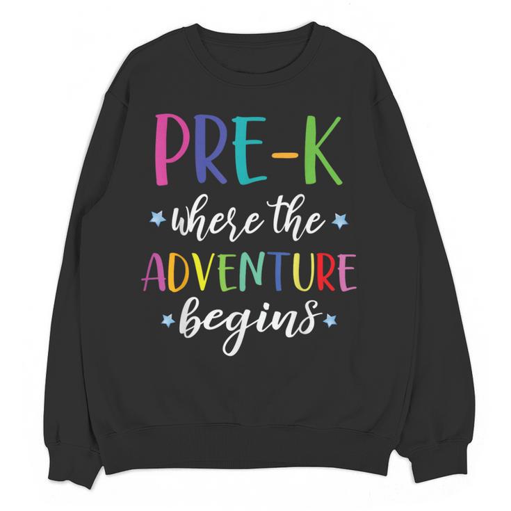 Pre-K Teacher Adventure Begins First Day Preschool Teachers Women Crewneck Sweatshirt, novelty gifts, funny gifts Pre-K Teacher Adventure Begins First Day Preschool Teachers Women Crewneck Sweatshirt, novelty gifts, funny gifts