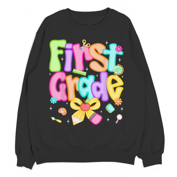Preppy First Grade Back To School 1st Grade Teacher Girl Kid Women Crewneck Sweatshirt, novelty gifts, funny gifts Preppy First Grade Back To School 1st Grade Teacher Girl Kid Women Crewneck Sweatshirt, novelty gifts, funny gifts