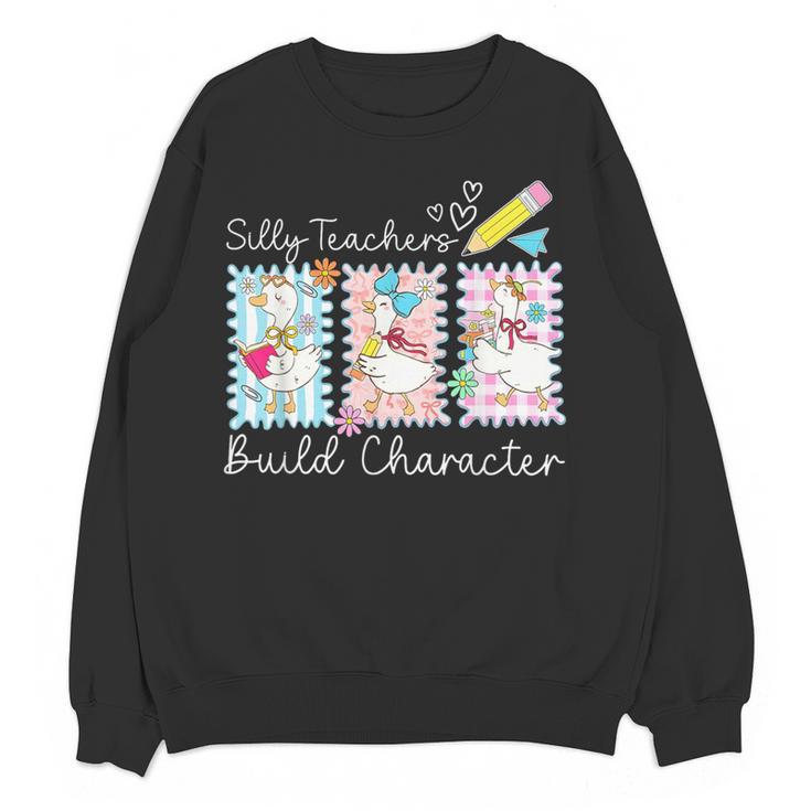 Preppy Silly Teacher Goose Build Character Back To School Women Crewneck Sweatshirt, novelty gifts, funny gifts Preppy Silly Teacher Goose Build Character Back To School Women Crewneck Sweatshirt, novelty gifts, funny gifts