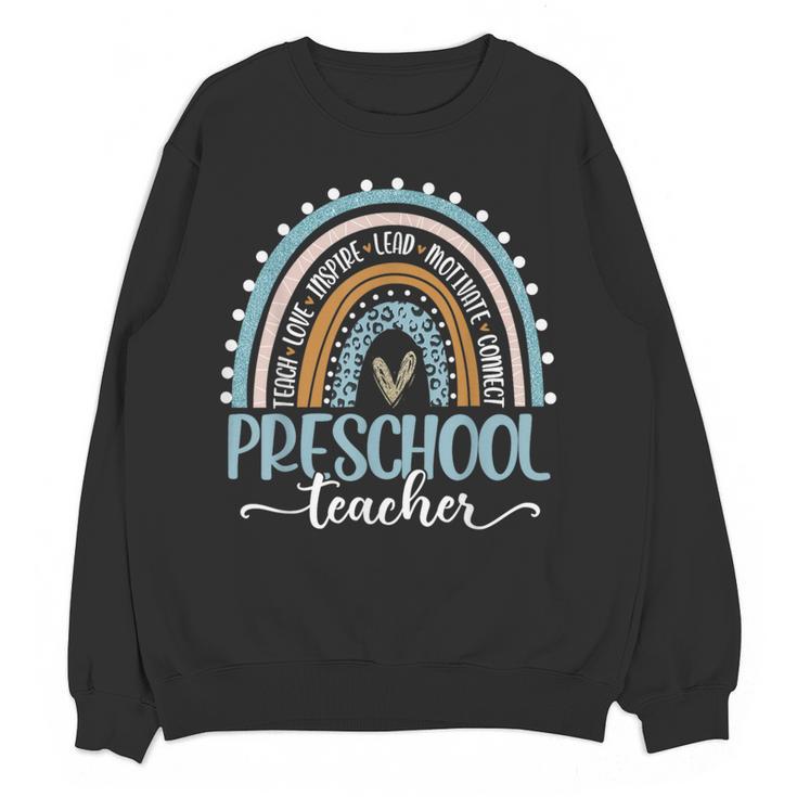 Preschool Teacher Leopard Boho Rainbow Back To School Women Crewneck Sweatshirt, novelty gifts, funny gifts Preschool Teacher Leopard Boho Rainbow Back To School Women Crewneck Sweatshirt, novelty gifts, funny gifts