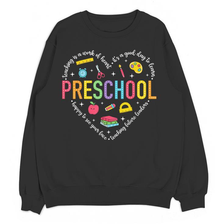 Preschool Teacher Pre-K Heart First Day Of Preschool Kids Women Crewneck Sweatshirt, novelty gifts, funny gifts Preschool Teacher Pre-K Heart First Day Of Preschool Kids Women Crewneck Sweatshirt, novelty gifts, funny gifts