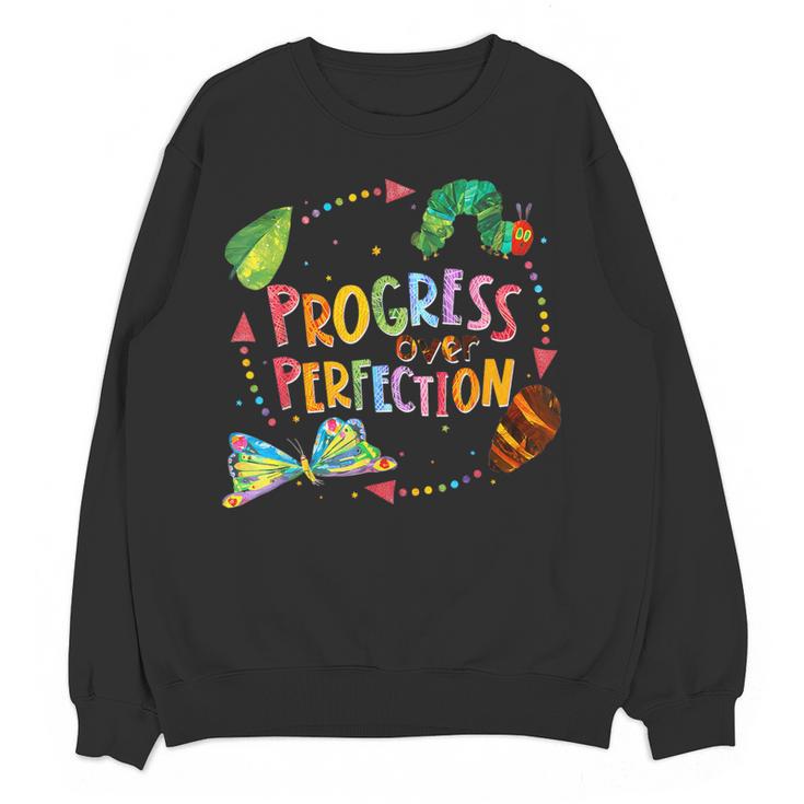 Progress Over Perfection Caterpillar Teacher Back To School Women Crewneck Sweatshirt, novelty gifts, funny gifts Progress Over Perfection Caterpillar Teacher Back To School Women Crewneck Sweatshirt, novelty gifts, funny gifts