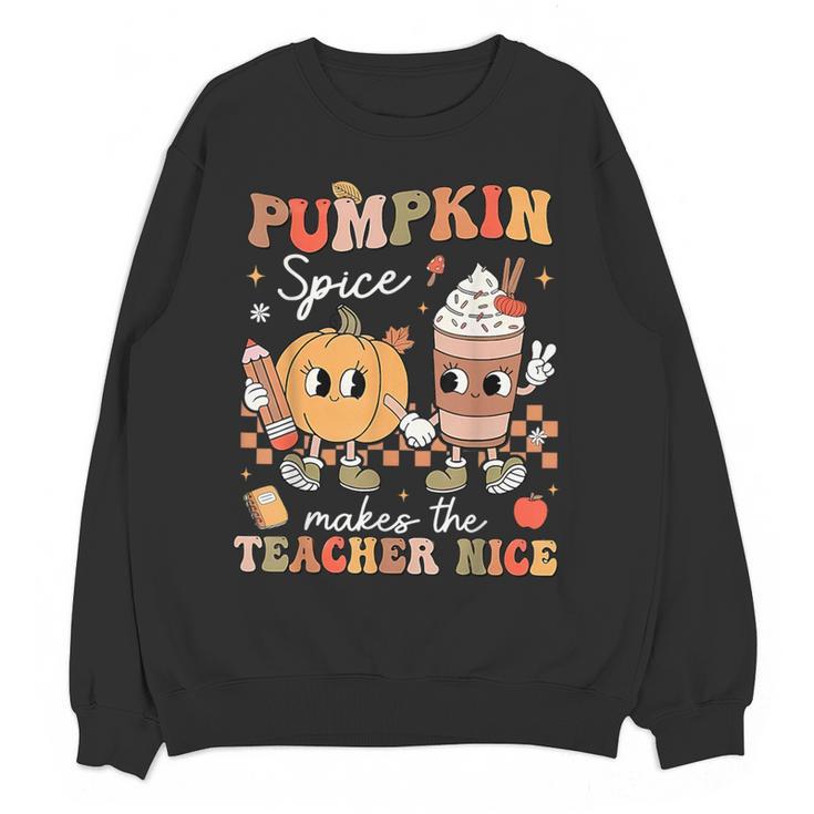 Pumpkin Spice Makes Teacher Nice Retro Fall Spooky Season Women Crewneck Sweatshirt, novelty gifts, funny gifts Pumpkin Spice Makes Teacher Nice Retro Fall Spooky Season Women Crewneck Sweatshirt, novelty gifts, funny gifts