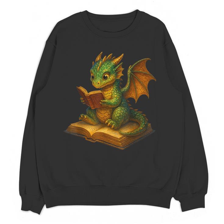 Reading Dragon Shirt For Bookish Teacher Librarian Bookworm Women Crewneck Sweatshirt, novelty gifts, funny gifts