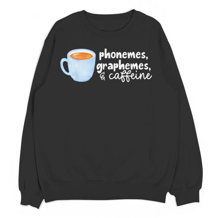 Reading Interventionist Specialist Teacher Phonemes Graphemes And Caffeine Reading Intervention -Adults Classic Fit Short Sleeve Women Crewneck Sweatshirt, novelty gifts, funny gifts Reading Interventionist Specialist Teacher Phonemes Graphemes And Caffeine Reading Intervention -Adults Classic Fit Short Sleeve Women Crewneck Sweatshirt, novelty gifts, funny gifts