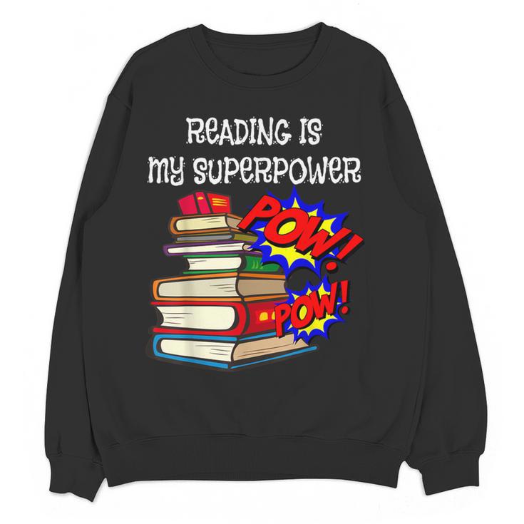 Reading Is My Super Power Superhero Best English Teacher Women Crewneck Sweatshirt, novelty gifts, funny gifts