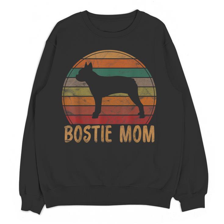 Retro Boston Terrier Mom Dog Mother Pet Bostie Mama Women Crewneck Sweatshirt, novelty gifts, funny gifts