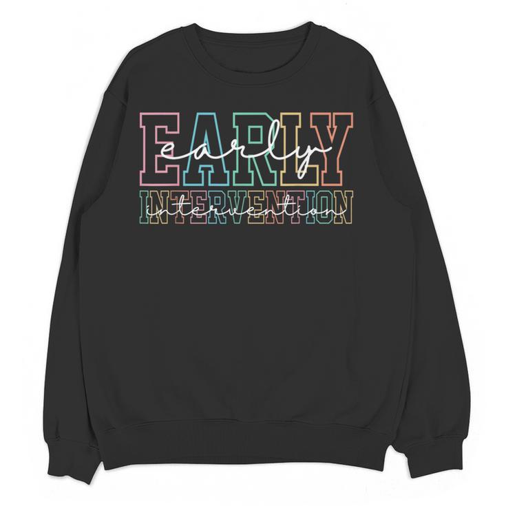 Retro Early Intervention Teacher Intervention Specialist Women Crewneck Sweatshirt, novelty gifts, funny gifts Retro Early Intervention Teacher Intervention Specialist Women Crewneck Sweatshirt, novelty gifts, funny gifts