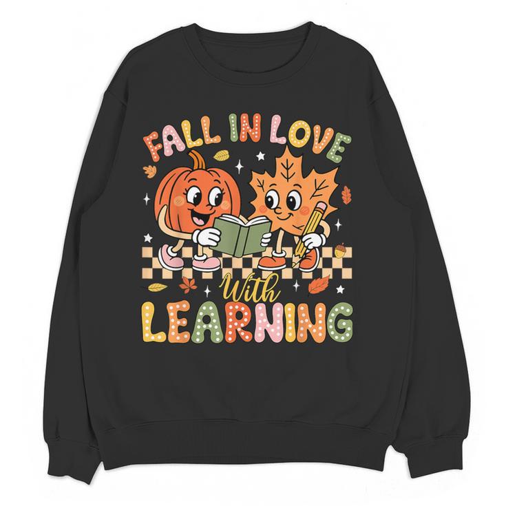 Retro Fall In Love With Learning Autumn Pumpkin Teacher Kids Women Crewneck Sweatshirt, novelty gifts, funny gifts Retro Fall In Love With Learning Autumn Pumpkin Teacher Kids Women Crewneck Sweatshirt, novelty gifts, funny gifts