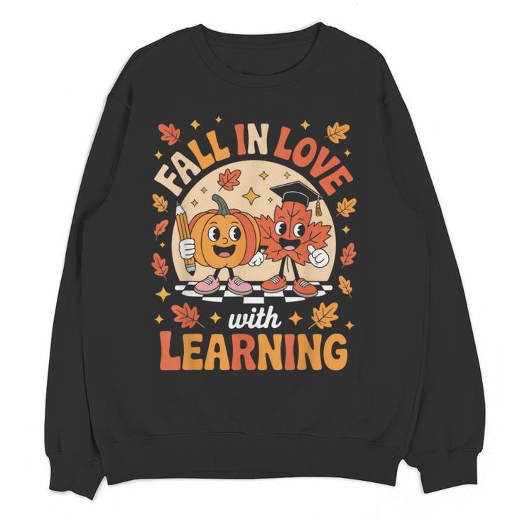 Retro Fall In Love With Learning Pumpkin Leaf Teacher Autumn Women Crewneck Sweatshirt, novelty gifts, funny gifts Retro Fall In Love With Learning Pumpkin Leaf Teacher Autumn Women Crewneck Sweatshirt, novelty gifts, funny gifts