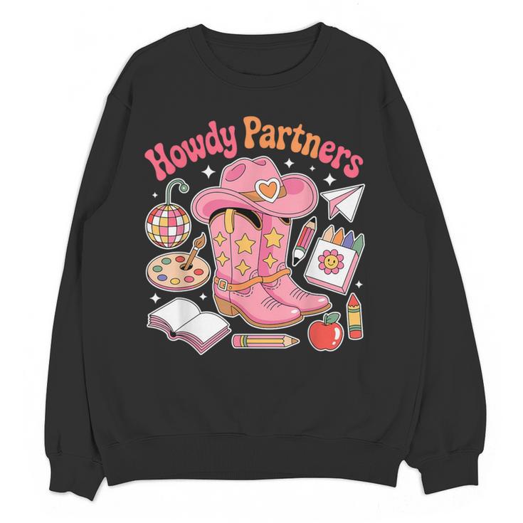 Retro Howdy Partners Cowgirl Cowboy Teacher Back To School Women Crewneck Sweatshirt, novelty gifts, funny gifts Retro Howdy Partners Cowgirl Cowboy Teacher Back To School Women Crewneck Sweatshirt, novelty gifts, funny gifts
