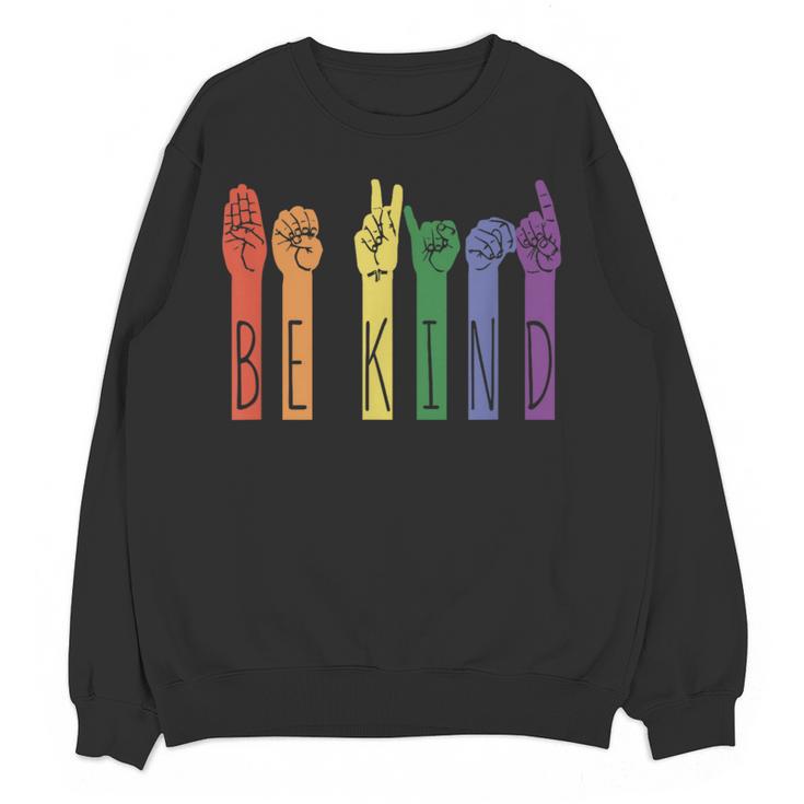 Retro Be Kind ASL Deaf Teacher Sign Language Gay Pride Women Crewneck Sweatshirt, novelty gifts, funny gifts Retro Be Kind ASL Deaf Teacher Sign Language Gay Pride Women Crewneck Sweatshirt, novelty gifts, funny gifts