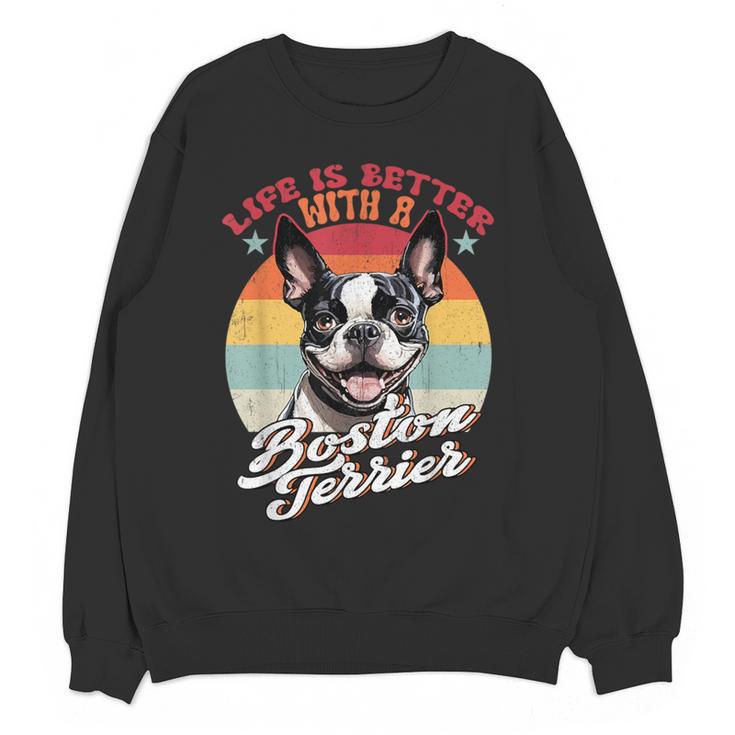 Retro Life Is Better With Boston Terrier Mom Dog Lover Women Crewneck Sweatshirt, novelty gifts, funny gifts