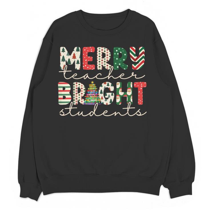 Retro Merry Teacher Bright Students Christmas Teacher Women Crewneck Sweatshirt, novelty gifts, funny gifts